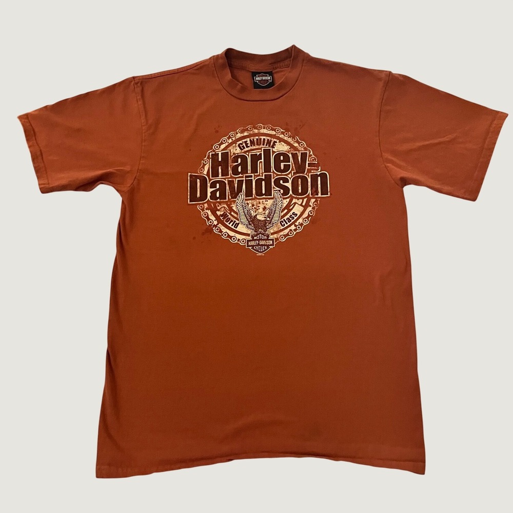 VTG Harley-Davidson T-Shirt Orange Graceland Memphis Elvis Guitar Large